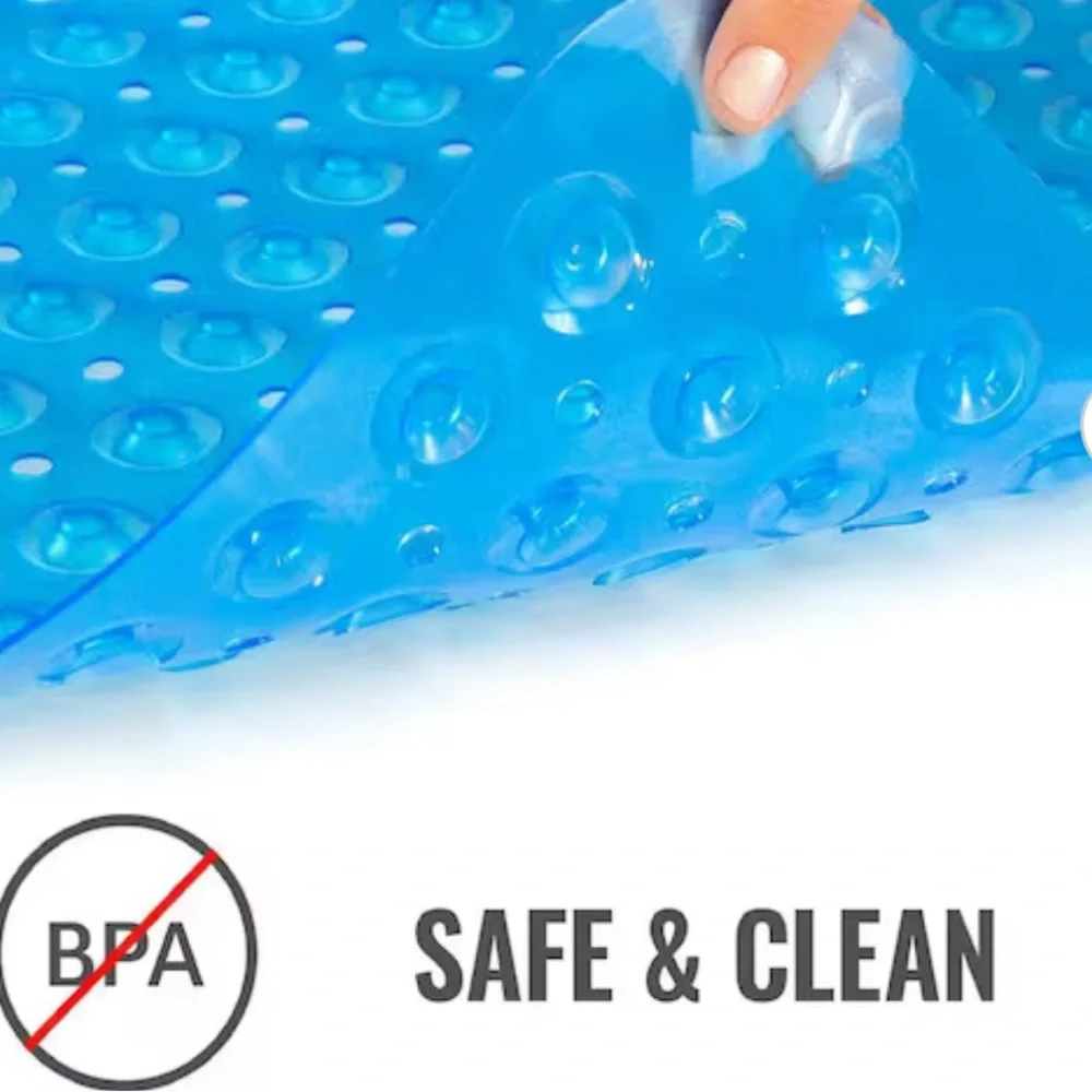 Antibacterial Blue Non-Slip Bath Mat with Suction Cups 18 x 18